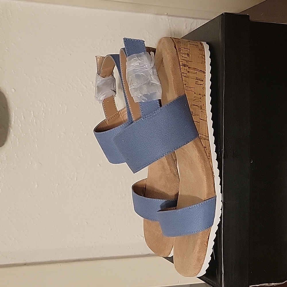 Womens Wooden grain wedged Open Toe Chunky Heel Sandals